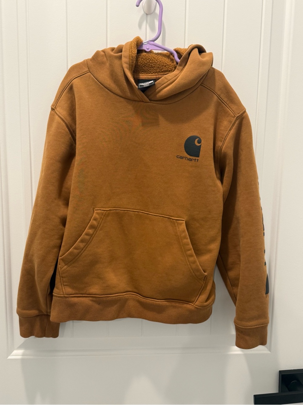 Carhartt boys Brown Crewneck Sherpa-Lined Hoodie